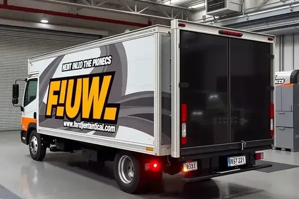 Construction company fleet truck with bold lettering and logo