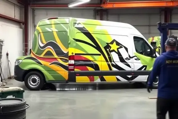 Service van with custom vinyl wrap design