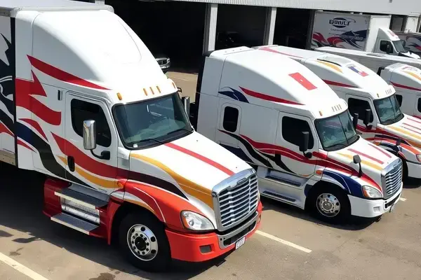 Professional technician applying vinyl graphics to truck door